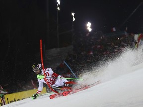 Austria's Marcel Hirscher competes during an alpine ski, men's World Cup slalom in Schladming, Austria, Tuesday, Jan. 23, 2018.