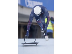 Matt Antoine from USA during a training at the Men's Skeleton World Cup in St. Moritz, Switzerland, on Thursday, Jan. 11, 2018.