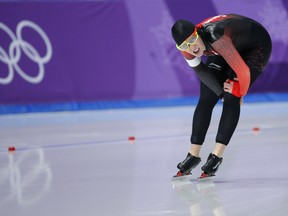 Canada's Ivanie Blondin catches her breath after racing in the women's 5,000m at the Pyeongchang Olympics on Feb. 16.