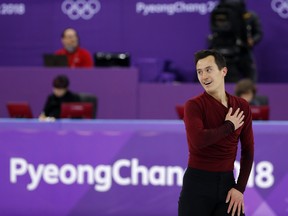 Patrick Chan completes his free skate at the Pyeongchang Olympics on Feb. 17.