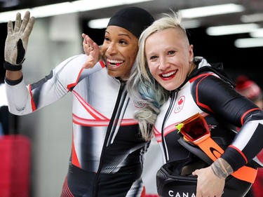 Phylicia George, left, and Kaillie Humphries, bronze in women's bobsleigh.