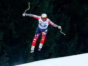 Manuel Osborne-Paradis of Canada competes in the Audi FIS Alpine Ski World Cup men's downhill in Garmisch-Partenkirchen, Germany, on Jan. 27.