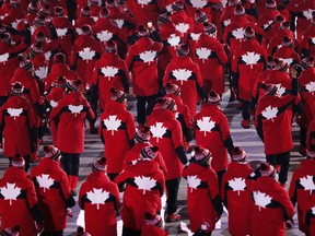 Members of team Canada during the Opening Ceremony of the PyeongChang 2018 Winter Olympic Games at PyeongChang Olympic Stadium on February 9, 2018 in Pyeongchang-gun, South Korea.
