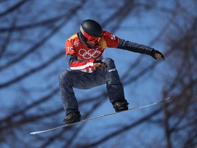 Markus Schairer of Austria competes during the men's snowboard cross seeding round on Feb. 15, 2018.