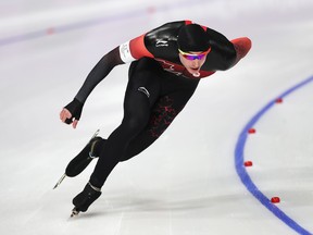 Alex Boisvert-Lacroix of Canada competes in the men's 500-metre speed skating event on Feb. 19, 2018 in Gangneung, South Korea.