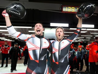 Alexander Kopacz, left, and Justin Kripps, gold in two-man bobsleigh.