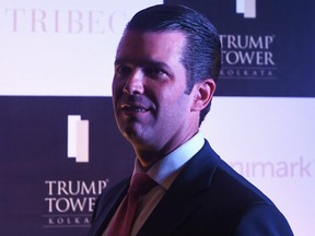 Donald Trump junior, son of U.S. President Donald Trump, poses before a business meeting in Kolkata on February 21, 2018.