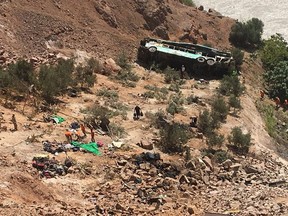 A bus ran off the road and plunged into a ravine on the Panamerican road in southern Peru on February 21, 2018, killing 35 people.