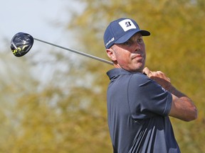 Matt Kuchar tees off on the ninth hole during the second round of the Waste Management Phoenix Open golf tournament, Friday, Feb. 2, 2018 in Scottsdale, Ariz.