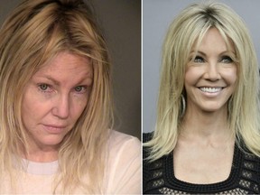 Heather Locklear seen left in a recent police handout, and right at the  TNT 25th Anniversary Party at The Beverly Hilton Hotel in Los Angeles. California in July 2013.