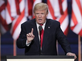 FILE - In this July 21, 2016 file photo, Republican Presidential candidate Donald J. Trump speaks during the final day of the Republican National Convention in Cleveland. Rallies in Florida to support Republican Presidential candidate Trump requested by Russian adversaries are one small facet of the indictment issued Friday, Feb. 16, 2018, by special counsel Robert Mueller charging 13 Russians and three Russian companies with interfering in the 2016 election.