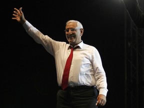 FILE - In this May 18, 2012 file photo, then Egyptian presidential candidate Abdel-Monaem Abul Fetouh, waves to his supporters during a campaign rally in Cairo, Egypt. Egyptian officials said Thursday, Feb. 15, 2018, that Abul Fetouh, a senior Islamist leader detained Wednesday over alleged links to the outlawed Muslim Brotherhood group, has been referred to state security prosecutors for questioning. Abul Fetouh was a longtime Brotherhood member, but quit the group in 2011 to run for president in the 2012.