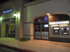 A Rabobank bank location is seen, Tuesday, Feb. 6, 2018, in Thousand Oaks, Calif. Dutch lender Rabobank's California subsidiary is scheduled to enter a plea a long-running investigation that led to allegations the bank was used to launder millions of dollars in Mexican drug money.