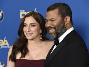Chelsea Peretti, left, and Jordan Peele arrive at the 70th annual Directors Guild of America Awards at The Beverly Hilton hotel on Saturday, Feb. 3, 2018, in Beverly Hills, Calif.