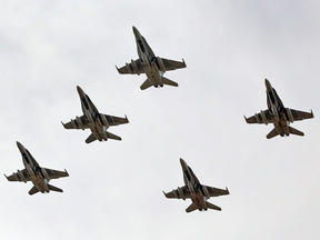 CF-18 Hornet fighter jets takes off from 4 Wing Cold Lake.