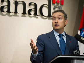 International Trade Minister Francois-Philippe Champagne speaks to reporters about the Trans-Pacific Partnership deal on Jan. 23, 2018.