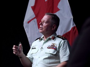 Gen. Jonathan Vance speaks during a press conference on the Joint Suicide Prevention Strategy, in Ottawa on Thursday, Oct. 5, 2017. A sharp drop in Americans willing to sign up for their country's armed forces attributed in part to a steady mass-media diet of wounded soldiers, wars without end, and mistreated veterans is a recruiting problem Canadian military brass say they don't have ??? with exceptions.