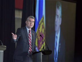 Premier Stephen McNeil delivers the state-of-the-province speech at a business luncheon in Halifax on Wednesday, Feb. 7, 2018.McNeil met with the president of the province's teachers union today, agreeing to continue talks amid a showdown over proposed education reforms.THE CANADIAN PRESS/Andrew Vaughan