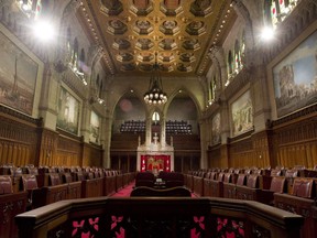 The Senate chamber sits empty ahead of next week's resumption of the session in Ottawa on September 12, 2014. A Manitoba senator says she is forging ahead with her plan to offer support to anyone who has experienced sexual misconduct while working in the Upper Chamber, even if she is not allowed to use her office budget to pay for the lawyer she hired to help shoulder the burden. Independent Sen. Marilou McPhedran says she has already heard from several people about their experiences after she set up a confidential email address where anyone who has been an employee, intern of volunteer at the Senate since 2006 can speak directly to her, or be referred to a lawyer.