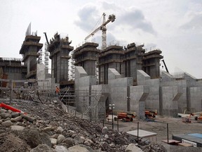 The construction site of the hydroelectric facility at Muskrat Falls, Newfoundland and Labrador is seen on Tuesday, July 14, 2015. -- Crown corporation Nalcor Energy is trying to reassure residents after a landslide near the Muskrat Falls hydro development in Labrador raised alarms downstream.THE CANADIAN PRESS/Andrew Vaughan