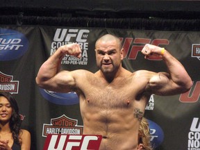 Edmonton heavyweight Tim (The Thrashing Machine) Hague poses at at the weight-in Portland, Ore. on August 28, 2009.