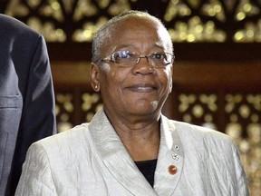 Wanda Thomas Bernard stands during a ceremony in the Senate on Parliament Hill, Wednesday, Nov. 16, 2016 in Ottawa. The chairwoman of the Senate's human rights committee says there is a need to deal with systemic, anti-black racism in Canada's prisons and help inmates better transition into life after serving their sentence.