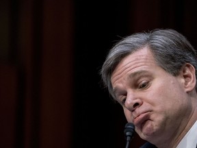 FBI Director Christopher Wray appears before a Senate Select Committee on Intelligence hearing on worldwide threats, Tuesday, Feb. 13, 2018, in Washington.