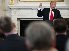 President Donald Trump speaks during a meeting with the members of the National Governors Association in the State Dining Room of the White House, Monday, Feb. 26, 2018, in Washington.