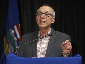 New leader of the Alberta Party Stephen Mandel, speaks to the crowd after being voted in, in Edmonton Alta, on Tuesday February 27, 2018.