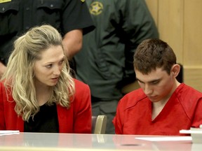 Nikolas Cruz appears in court for a status hearing before Broward Circuit Judge Elizabeth Scherer in Fort Lauderdale, Fla., Monday, Feb. 19, 2018.