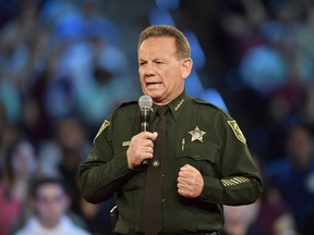 Broward County Sheriff Scott Israel speaks before a CNN town hall broadcast, Wednesday, Feb. 21, 2018, at the BB&T Center, in Sunrise, Fla.