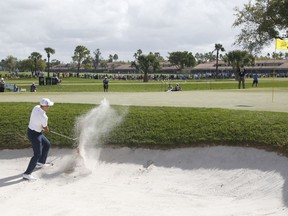 Luke List hits out of a bunker on the third hole during the third round of the Honda Classic golf tournament, Saturday, Feb. 24, 2018 in Palm Beach Gardens, Fla.