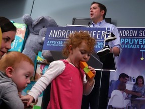 Conservative Party Leader Andrew Scheer announces that he is putting forward a private members bill to introduce a tax break for new parents in Ottawa on February 1, 2018.