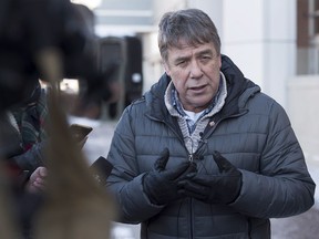 Former federal MP Peter Stoffer talks to reporters to address sexual harassment allegations in Halifax on Friday, Feb. 9, 2018. Stoffer denied the claims but apologized for actions that might have been interpreted as inappropriate.