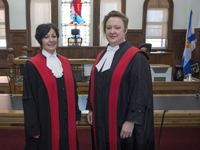 Pamela Williams, left, Chief Judge of the Provincial and Family Courts of Nova Scotia, and Judge Amy Sakalauskas are seen at provincial court in Halifax on Friday, Feb. 23, 2018. The province is expanding their domestic violence court program after a successful pilot project was established in Cape Breton in 2012. Judge Sakalauskas will be presiding over the court.