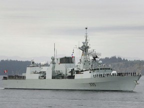 HMCS Calgary returns to Victoria on Oct. 24, 2008.HMCS Calgary was sailing near the Georgia Strait traffic lanes when fuel spilled from the vessel.