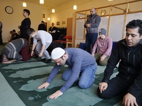 Muslims at The Reykjavík Mosque worship during Friday midday prayers.