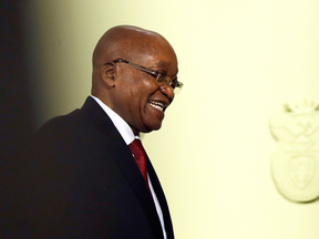 South African President Jacob Zuma leaves after addressing the the nation and the press at the government's Union Buildings in Pretoria, South Africa, Wednesday, Feb. 14, 2018.
