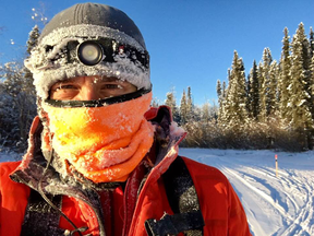 South African runner Jethro De Decker enjoys the frigid Yukon sun during the Montane Yukon Arctic Ultra.