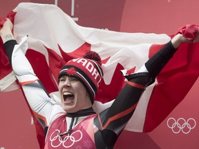 Candian luger Alex Gough, of Calgary, celebrates winning the bronze medal in women's luge at the Pyeongchang 2018 Winter Olympic Games in South Korea, Tuesday, Feb. 13, 2018. Gough captured Canada's first-ever medal in women's luge.