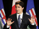 Federal Liberal leader Justin Trudeau speaks at the Calgary Petroleum Club on Feb. 6, 2015.