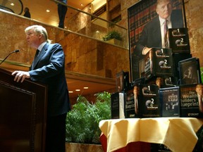In this Monday May 23, 2005 file photo Donald Trump speaks at a press conference in New York to announce the establishment of Trump University. A federal appeals court has upheld an agreement requiring President Donald Trump to pay $25 million to settle lawsuits over his now-defunct Trump University. The 9th U.S. Circuit Court of Appeals on Tuesday, Feb. 5, 2018, rejected an effort by one student, Sherri Simpson, to opt out of the deal and pursue her own lawsuit. The move would have derailed the settlement.