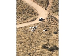 In this image released by the Los Angeles County Sheriff Department shows the scene of a plane crash late Sunday, Feb 11, 2018, morning in a remote area near Agua Dulce, Calif. Authorities say four people have been killed in the crash of a small plane near a mountain town in Southern California. Agua Dulce is in the Sierra Pelona Mountains about 40 miles (73 km) north of downtown Los Angeles. (Los Angeles County Sheriff Department/Special Enforcement Bureau/Air Rescue 5 via AP)
