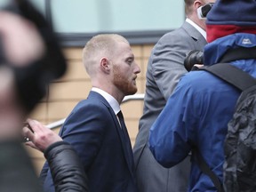 England  cricketer Ben Stokes, 26, arrives at Bristol Magistrates' Court in Bristol England, Tuesday Feb. 13, 2018, where, along with two other men, is accused of affray following an incident outside a nightclub in Bristol in September last year.