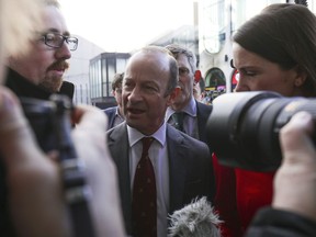 UK Independence Party (UKIP) leader Henry Bolton arrives for a party Extraordinary General Meeting in Birmingham, England, before a vote on his leadership Saturday Feb. 17, 2018.  The troubled UKIP ousted its leader Saturday after a scandal over racist messages sent by his then girlfriend.