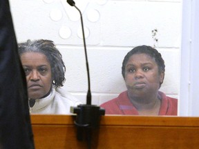Rachel Hilaire and Peggy LaBossiere appear at Brockton District Court on  on Wednesday, Feb. 1, 2018 in Bridgewater, Mass.