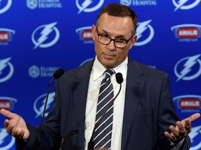 Steve Yzerman speaks at a news conference on Feb. 26, 2018.