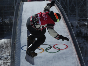 Mark McMorris practices in the men's big air snowboard during training last week.