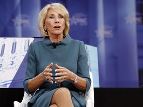 Education Secretary Betsy DeVos speaks during the Conservative Political Action Conference (CPAC), at National Harbor, Md., Thursday, Feb. 22, 2018.