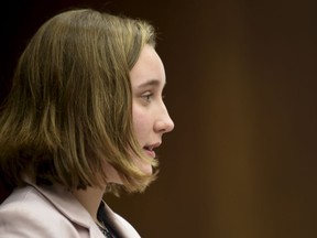 Jessica Thomashow, 17, confronts Larry Nassar Wednesday, Jan. 31, 2018, during the first day of victim impact statements in Eaton County Circuit Court in Charlotte, Mich., where Nassar is expected to be sentenced on three counts of sexual assault some time next week. Nassar was sentenced to 40 to 175 years in prison in a similar hearing in another county last week.